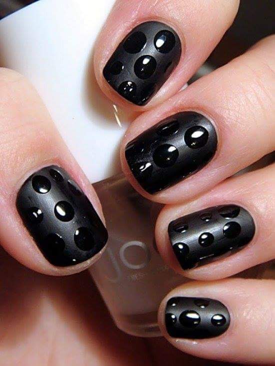 Simplistic Trendy Black 3D Dotted Nail Art