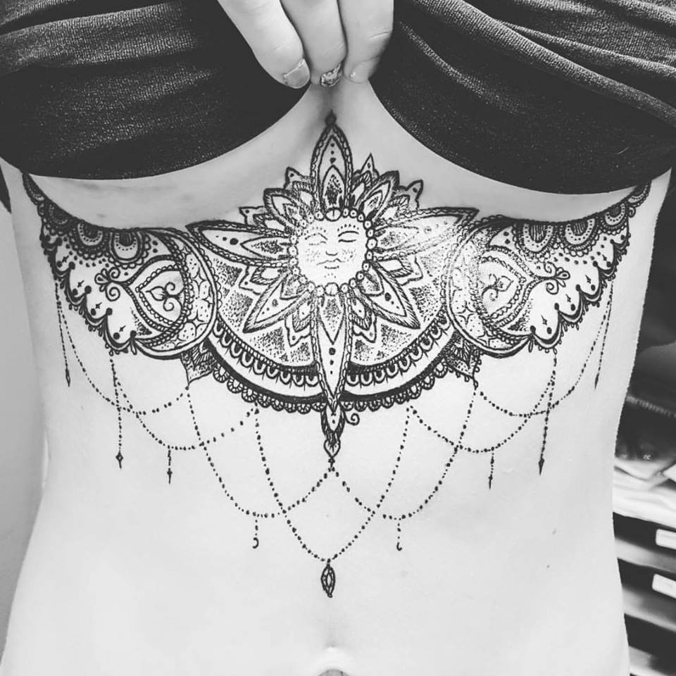 Sternum Sun and Moon Awesome Tattoo for Women