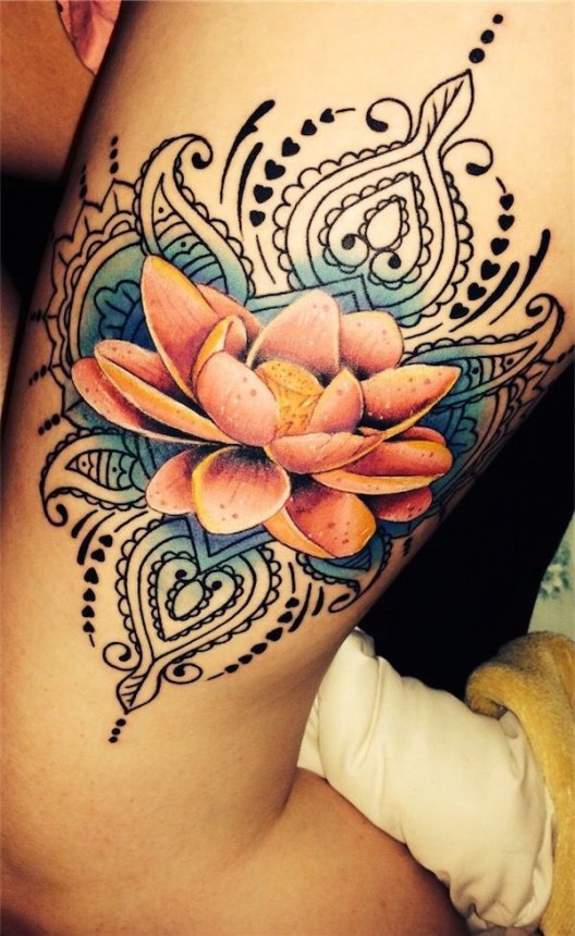 Stunning Large Blue Lotus Flower Tattoo