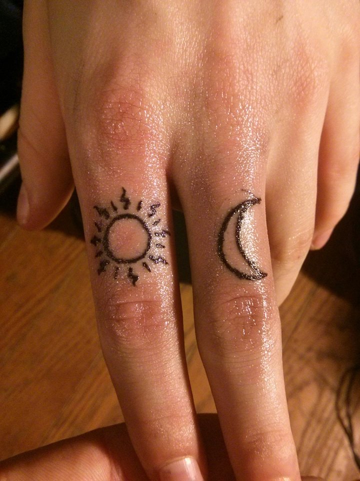 Sun and Moon Finger Tattoo