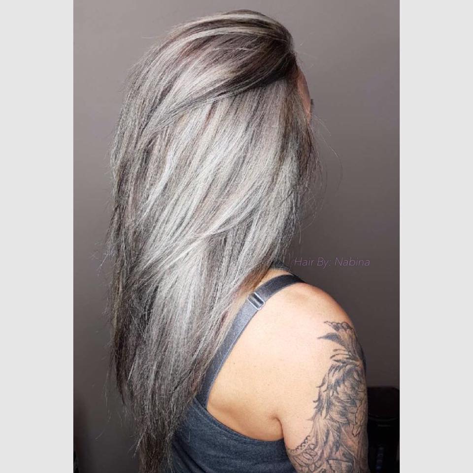 Swanky Ice Berg Blonde with Dark Ash Brown Hair