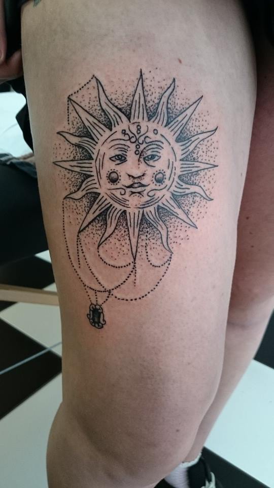 Top notch Honors Sun Dot Work Tattoo