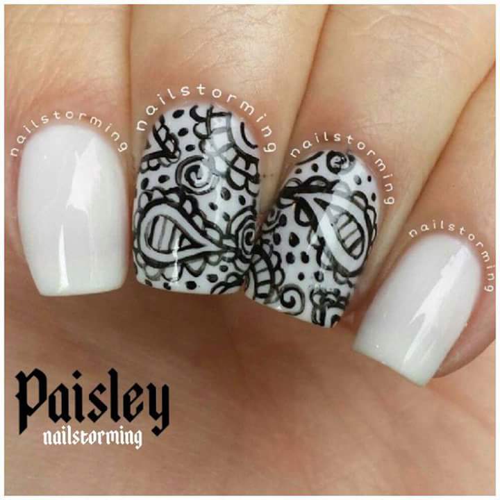 Trending Monochrome Black and White Henna Mhendi Design Nail Art