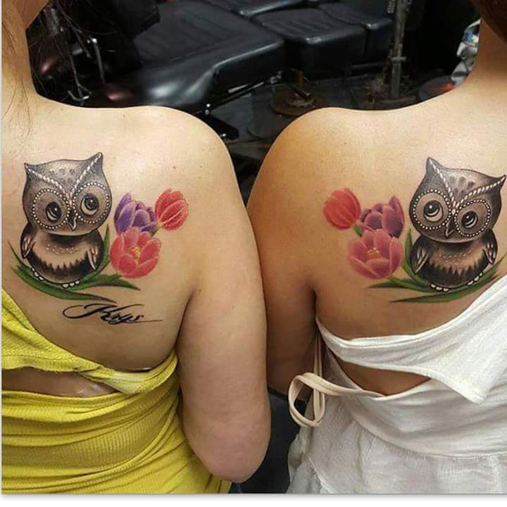 Twins Owl Love With This Floral Tattoo