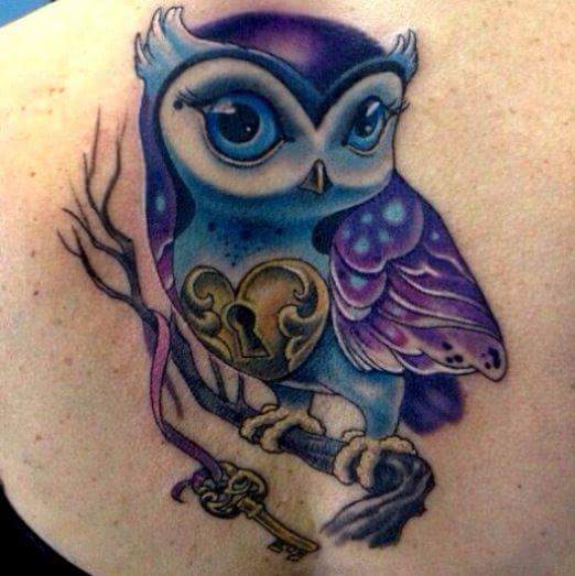 Unlock Your Happiness With This Owl Heart Lock And Key Tattoo