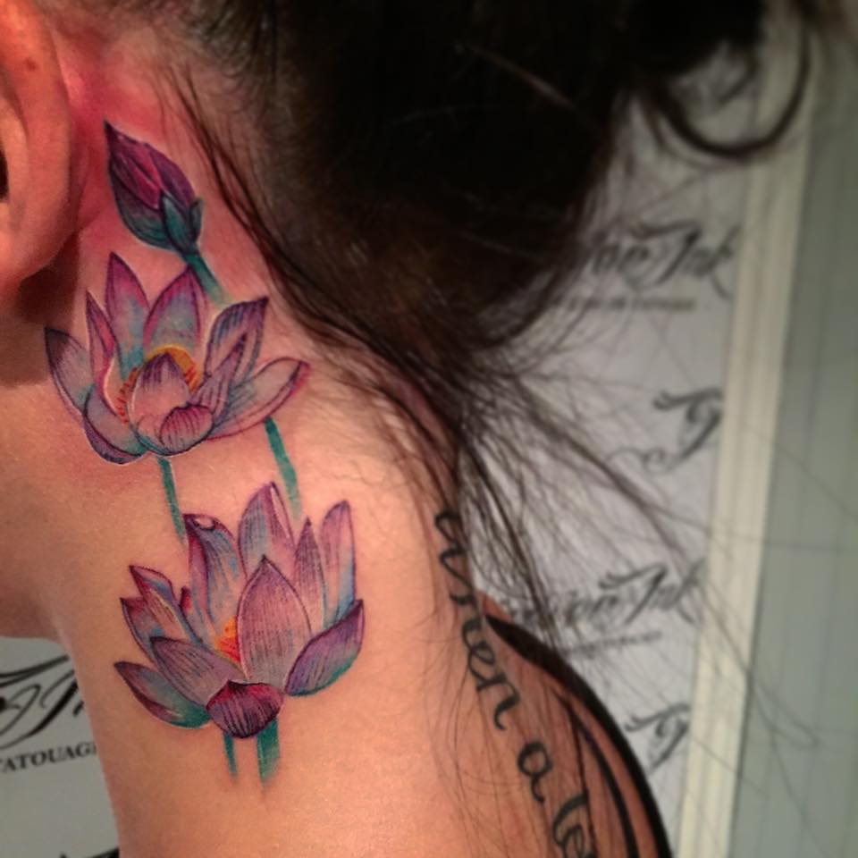 beautiful neck Lotus Flowers tattoo ideas