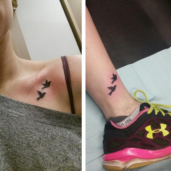 Adorable Matching Two Flying Birds Tattoo for Siblings