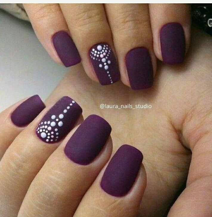 Adorable Purple Dotted Matte Nail Art