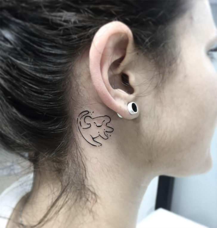 Amazing Behind the Ear Tiny Simba Tattoo Every Lion King Fan Would Love