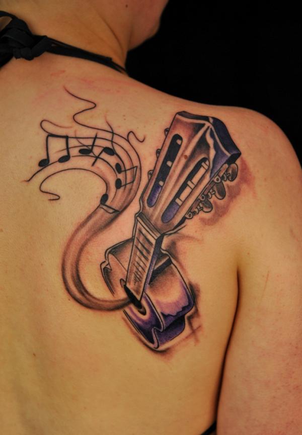 Artistic Guitar Music Tattoo Designs for Girls