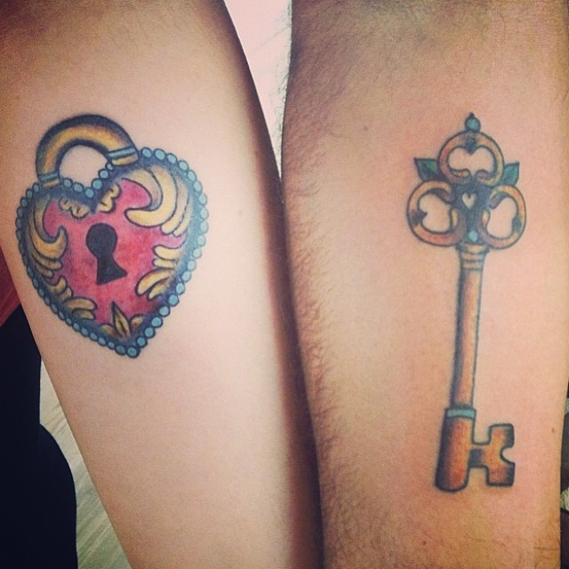 Attractive Sisters Lock and Key Tattoo on Hand