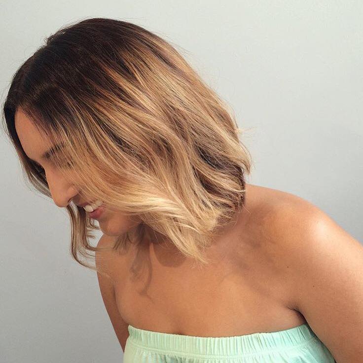 Attractive Textured Bob and Honey Balayage Hair Design