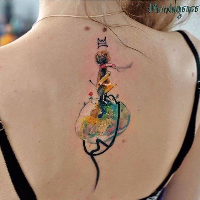 Attractive Watercolor Back Tattoo