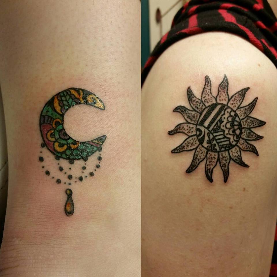 Awesome Sister Sun and Moon Tattoos