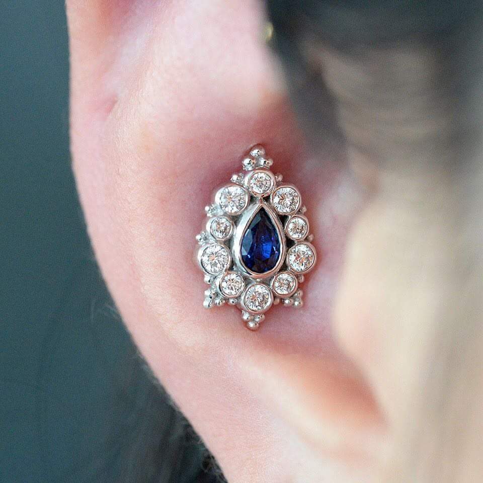 Bejeweled Sapphire and Diamond Teardrop Stud