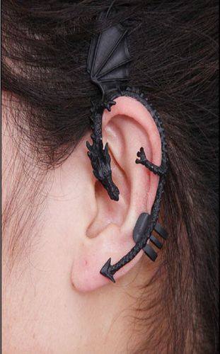 Black Gothic Punk Metal Dragon Bite Ear Cuff Wrap Clip Earring