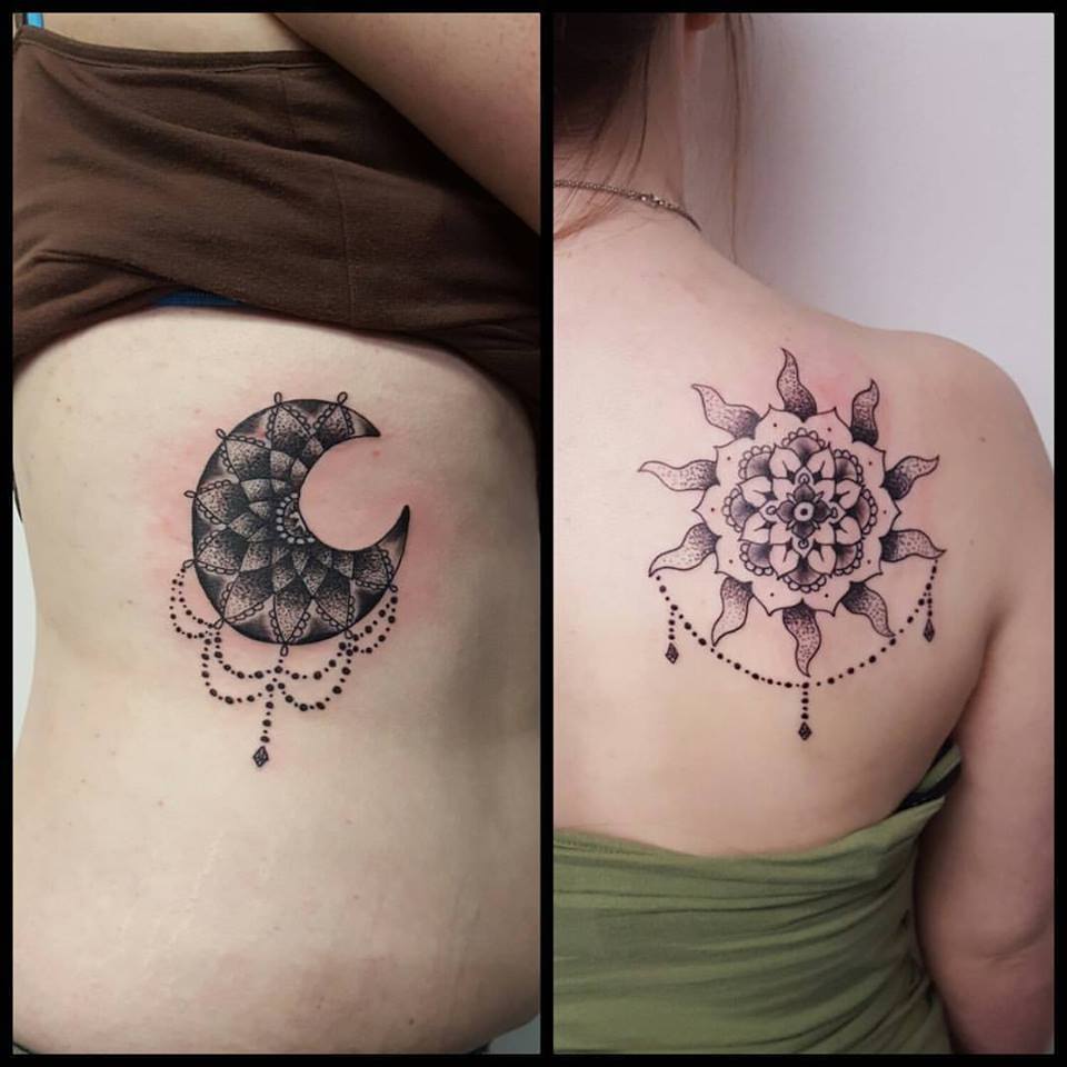 Breath taking Sisters Matching Tattoo Sun and Moon