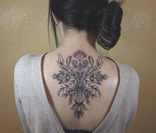 Classic Floral Upper Back Tattoo For Fashion Loving Women