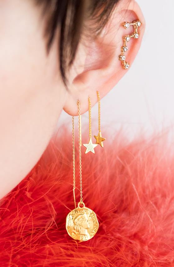 Constellation Dangling Earrings with Radiant Fine Layers of Gold