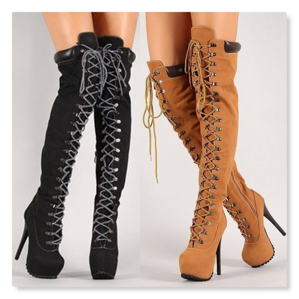 Covered Corset Knee High Boots In Black And Brown