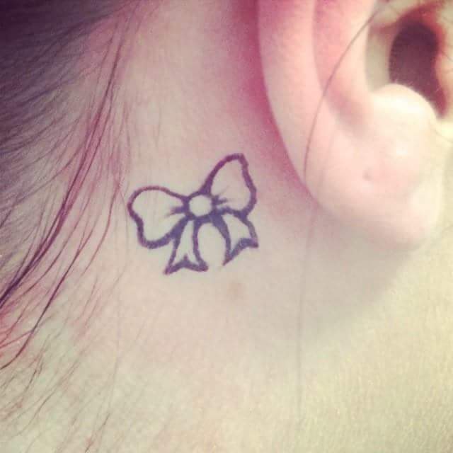 Cute Little Bow Tie Tattoo Behind the Ear