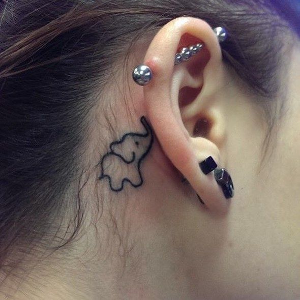 Cutest Tiny Elephant Tattoo Behind the Ear