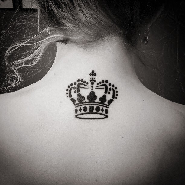 Dainty Unique Crown Tattoo on Back for Girls