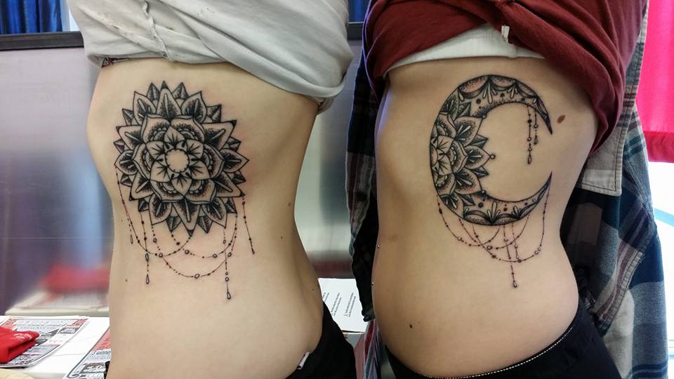 Dashing Sun and Moon Mandala Sister Tattoo Trend