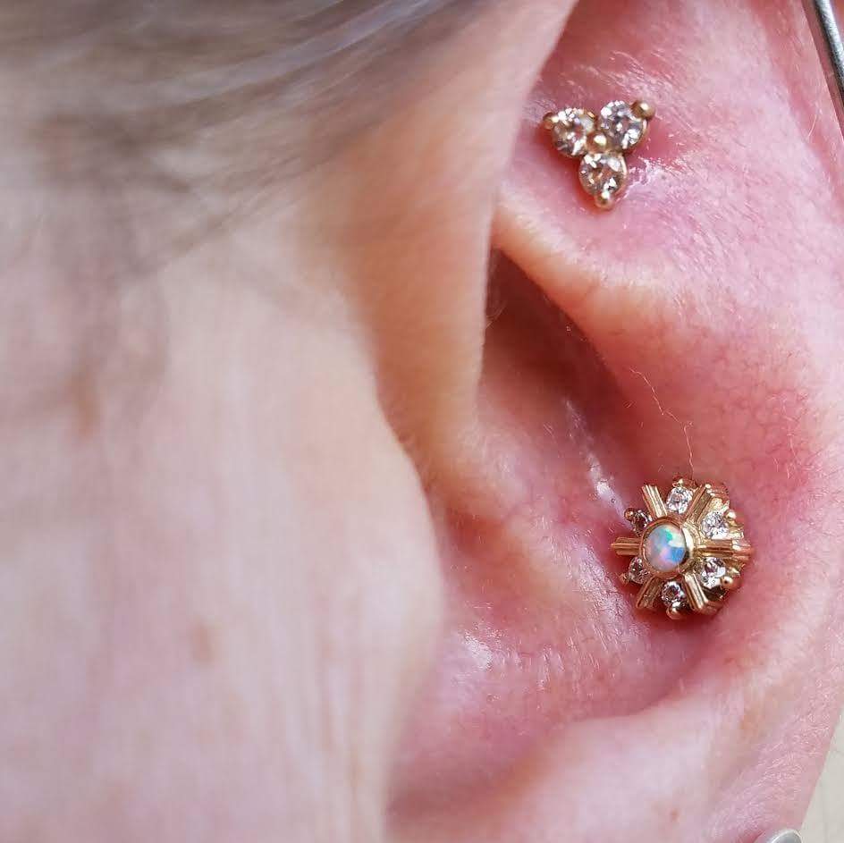 Decorative Pinwheel and Petals Opal and Rhinestone Earring