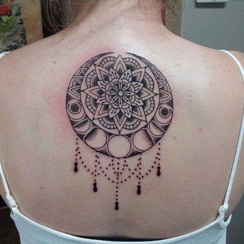 Distinctive Upper Back Mandala Tattoo for Girls