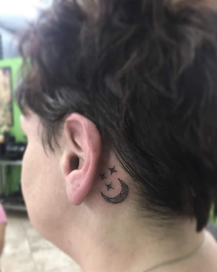 Dotwork Moon and Stars Tattoo that Looks Unique and Pretty