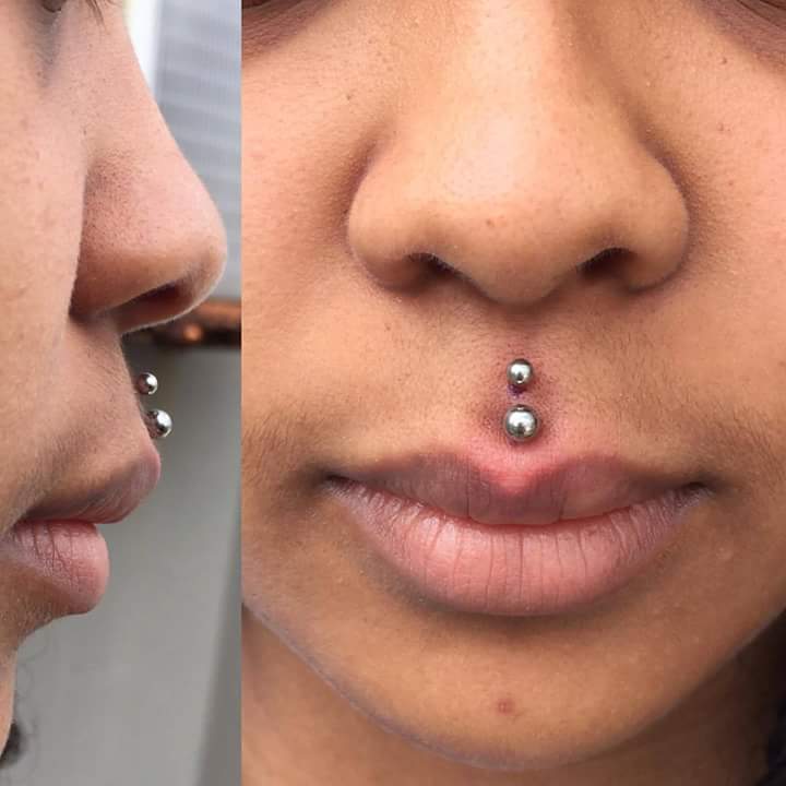 Double Labret Piercing in the Cupid's Bow