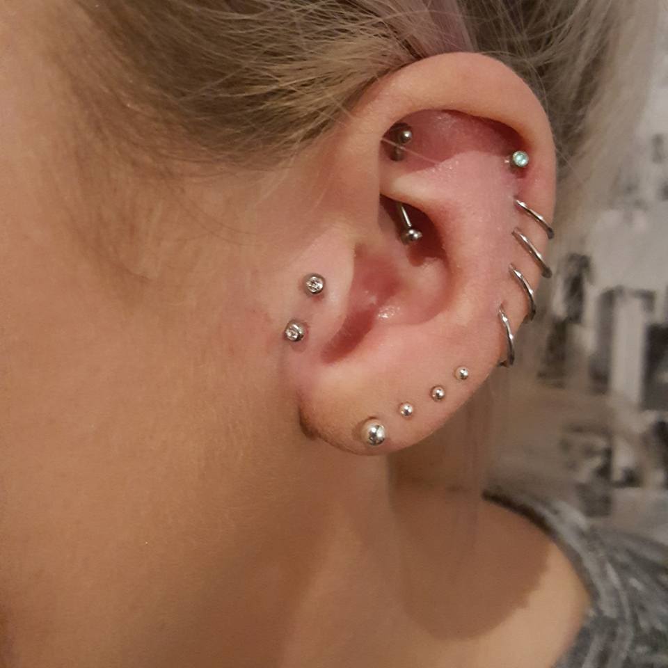 Double Tragus Piercing and Multiple Cartilage Jewelry