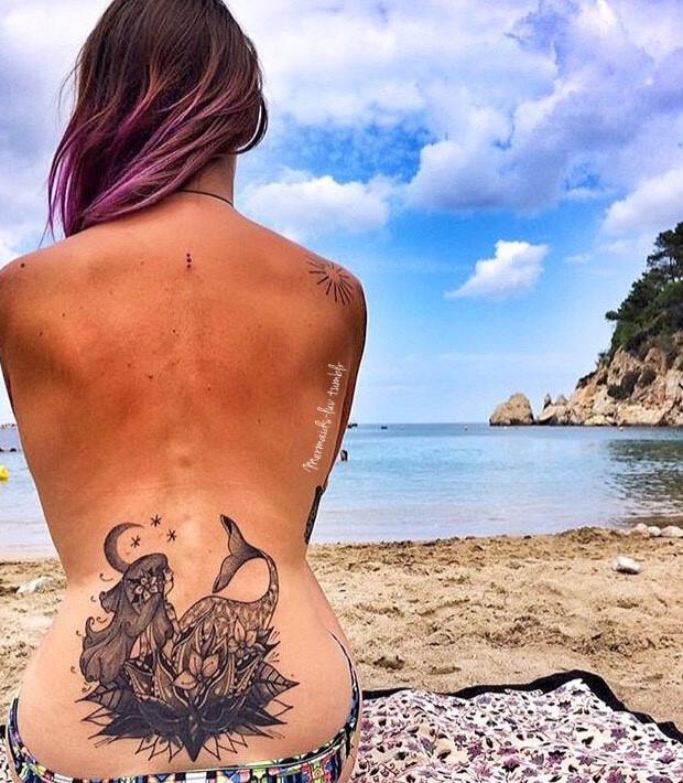 Eye Catching Lower Back Mermaid Tattoo for Girl