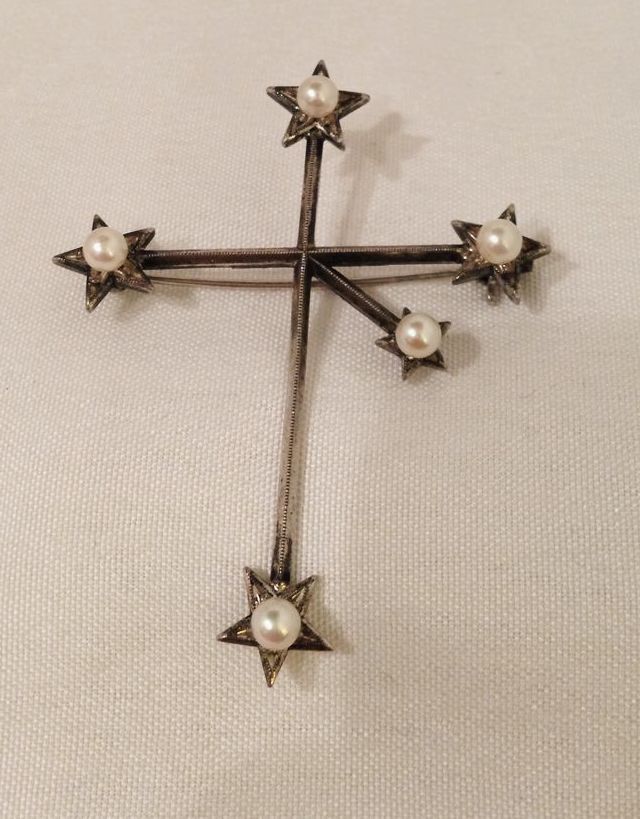 Fantastic Mikimoto Southern Cross Constellation Sterling Pearl Pin