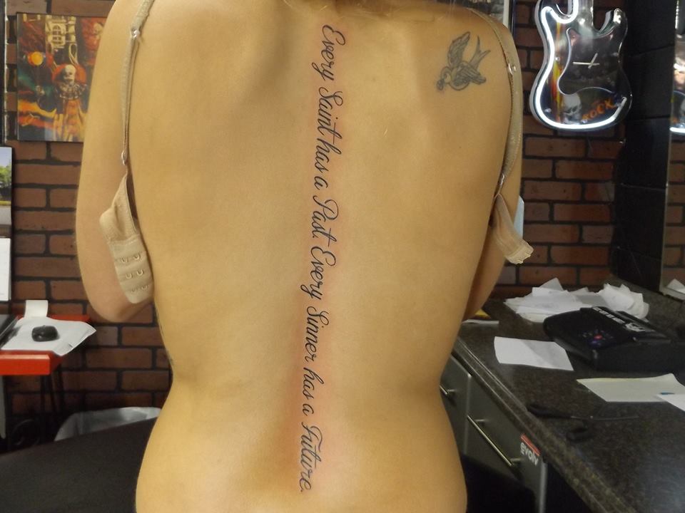 Fashionable Letter Spine Tattoo on Back for Women