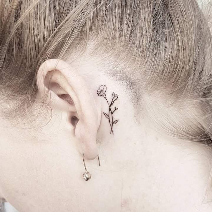 Feminine and Graceful Flowers Tiny Ear Tattoos