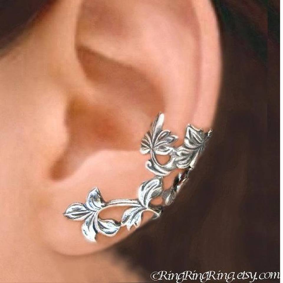 Floral Pattern Hand Carved Sterling Silver Ear Cuff