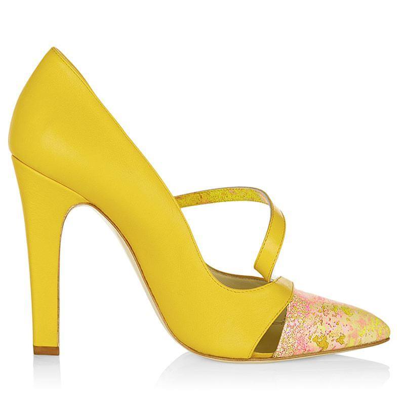 Front Printed Yellow Pump Heels