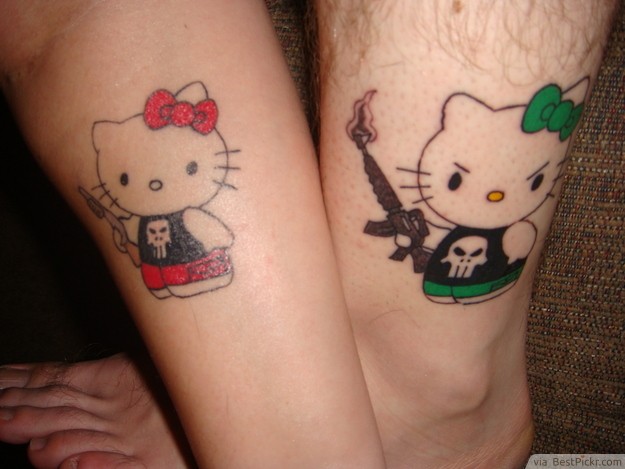 Funny Hello Kitty Matching Tattoo Idea