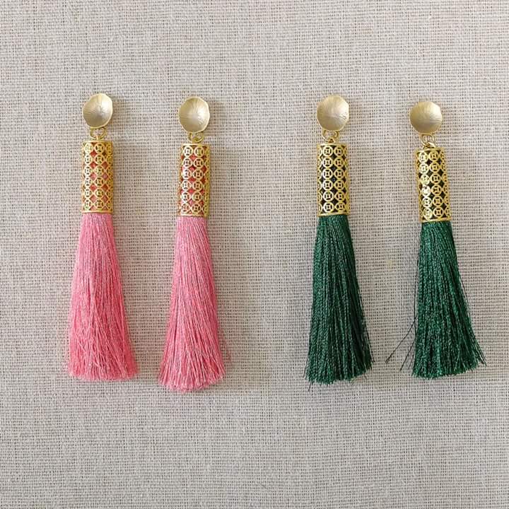 Gold Mesh and Long Tassle Jewellery