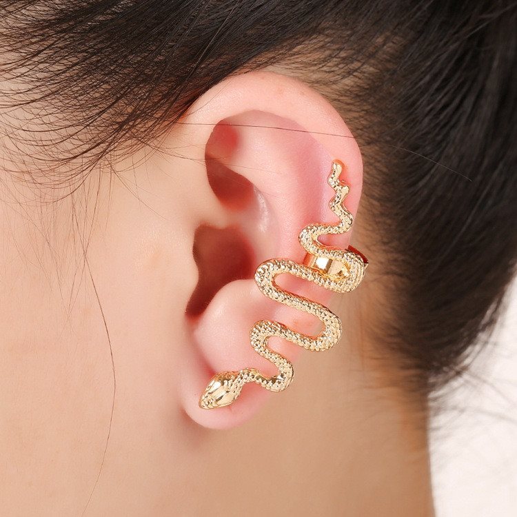 Gold Plated 3D Gothic Snake Animal Ear Cuff Clip On Earrings