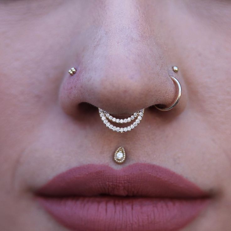 Gold and Rhinestone Ring Medusa Piercing Jewelry with Septum and Other Nose Piercings