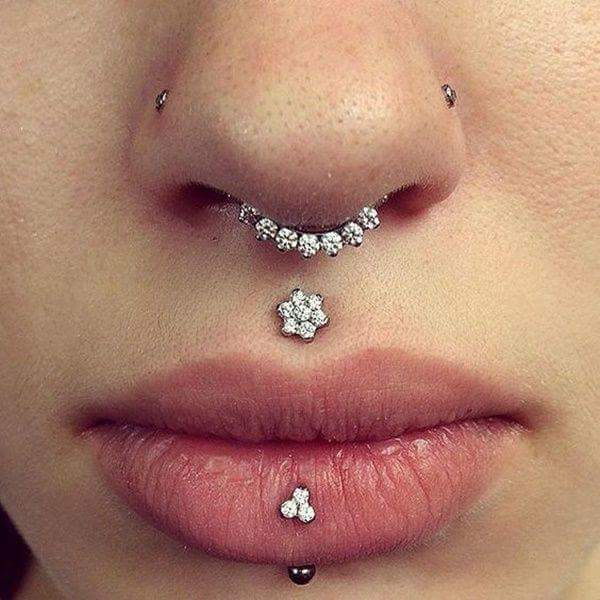 Gorgeous Diamond Lip Nose and Medusa Piercing