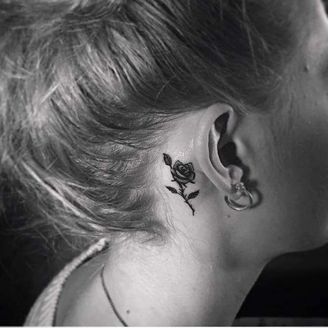 Gorgeous Rose Tattoo that Looks Great Behind the Ear