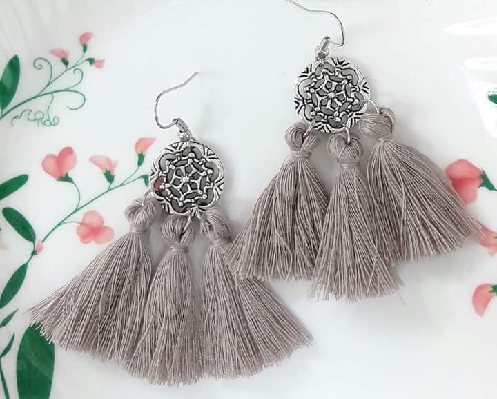 Gray Fashionable Designer Thread Earrings