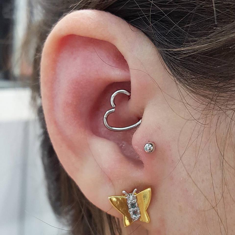 Heart Shaped Jewelry and Dainty Tragus Piercing with Gold Butterfly Earrings