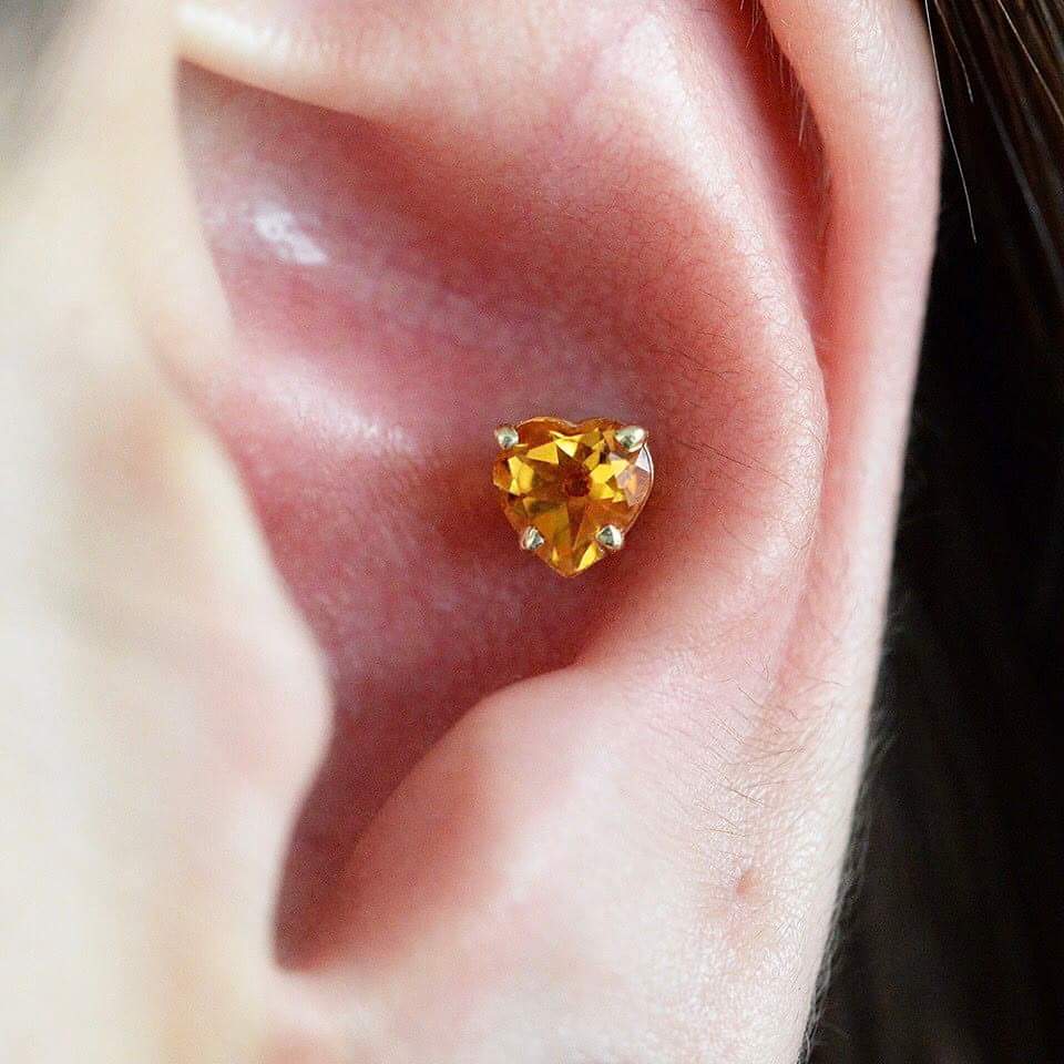 Heart Shaped Yellow Gemstone Stud