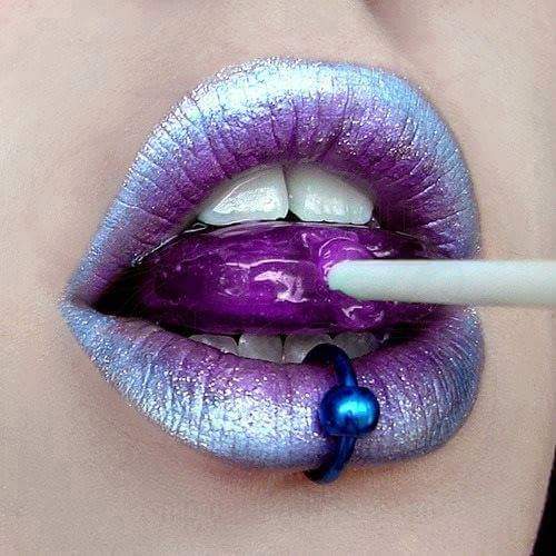 Industrial Blue Silver Lip Piercing