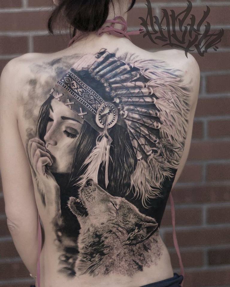 Interesting Super Stylish Full Back Tattoo for Girls